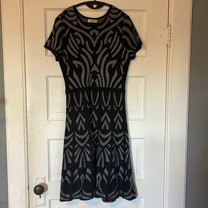 Loft sweater dress short sleeve print cotton viscose blend knit m